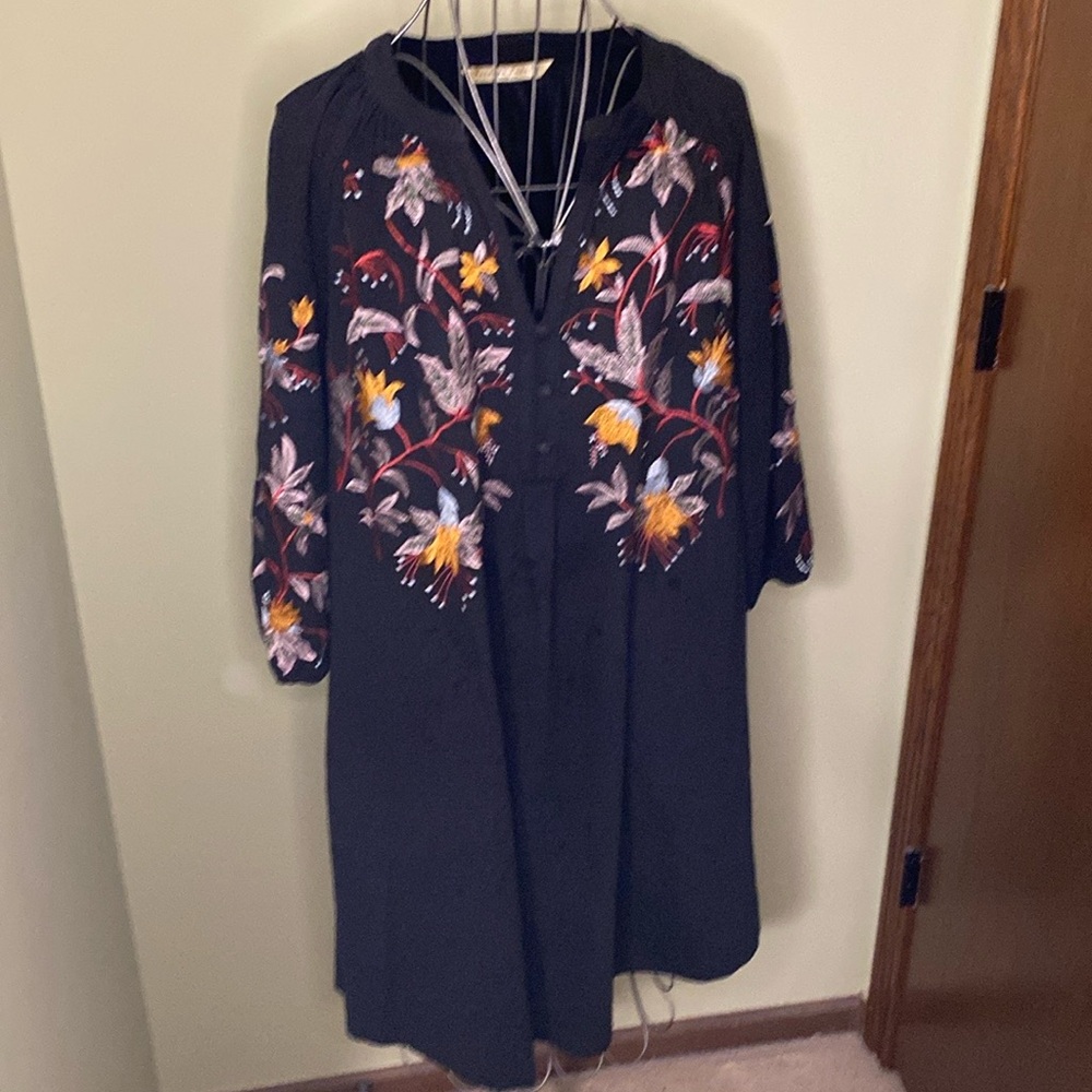 eShakti Boho Black Floral Embroidered Dress with pockets